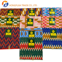 Kain Batik Kente Afrika Organza Emas 100% Katun Mewah Terbaru 2+4 Yard, Kain Ankara Tenun Polos Berat Sedang untuk Anak Perempuan