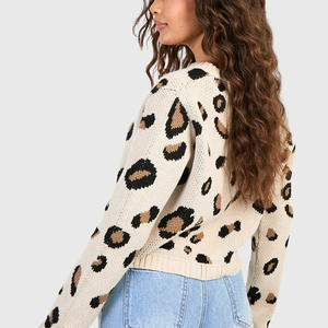 Suéter con lazo y estampado de leopardo de manga larga para <span class=keywords><strong>mujer</strong></span> europea americana, <span class=keywords><strong>chaqueta</strong></span> cárdigan, novedad para <span class=keywords><strong>Amazon</strong></span>, prendas de <span class=keywords><strong>punto</strong></span> de invierno - Product Image 4
