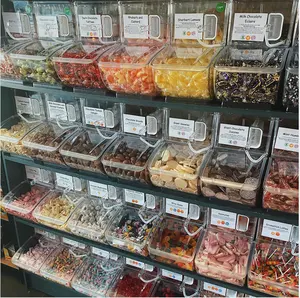 Distributeur de bonbons populaire affichage de céréales bonbons noix boîte conteneur bacs alimentaires en vrac Scoop Bin bacs de rangement en plastique transparent pour les magasins