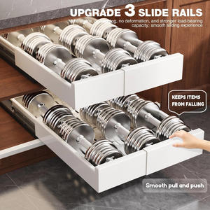 Organisateur de placard extensible à 4 côtés, 14-21 po de largeur, 17-24 po de profondeur, 3 rails réglables, étagère coulissante adhésive pour tiroir de rangement - Product Image 4