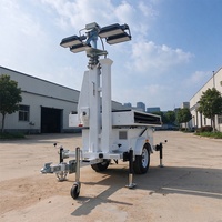 Tour d'éclairage solaire mobile certifiée CE, 4*100W LED, montée sur remorque pour chantier de construction