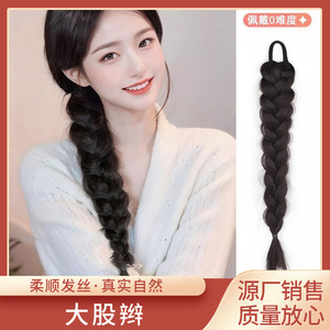 Peluca de Cola de Caballo Trenzada Estilo Wilderness, Trenza Grande, Fibra Resistente al Calor, Totalmente Tejida a Mano para Mujer - Product Image 5
