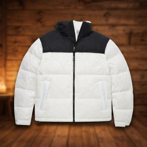 Veste matelassée pour homme, blanche et noire, à col montant, fermeture éclair, coupe-vent, décontractée, pour l'hiver, coupe classique - Product Image 3