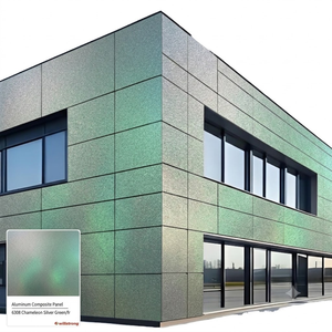 Façade murale extérieure de bâtiment de bureaux, panneau composite en aluminium ACM, couleur argent vert caméléon - Product Image 1