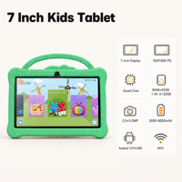 Tablet Infantil Verde de 7 Pulgadas, Android, WiFi, GMS, Certificado por Google, Funda Resistente a Golpes, Control Parental, Aprendizaje en Casa, Compra al por Mayor