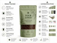 Sachet Doypack Mat Personnalisé avec Fenêtre Transparente et Fermeture Zip Refermable pour Emballage Alimentaire et Café