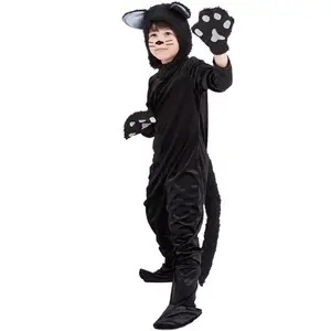 Disfraz de gato negro para niñas y niños, Mono de una pieza de Animal para Halloween