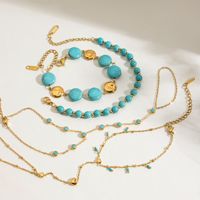 Bracelet tendance minimaliste en acier inoxydable plaqué or 18 carats, étanche, avec turquoise bleue, idéal pour un anniversaire (vente en gros)