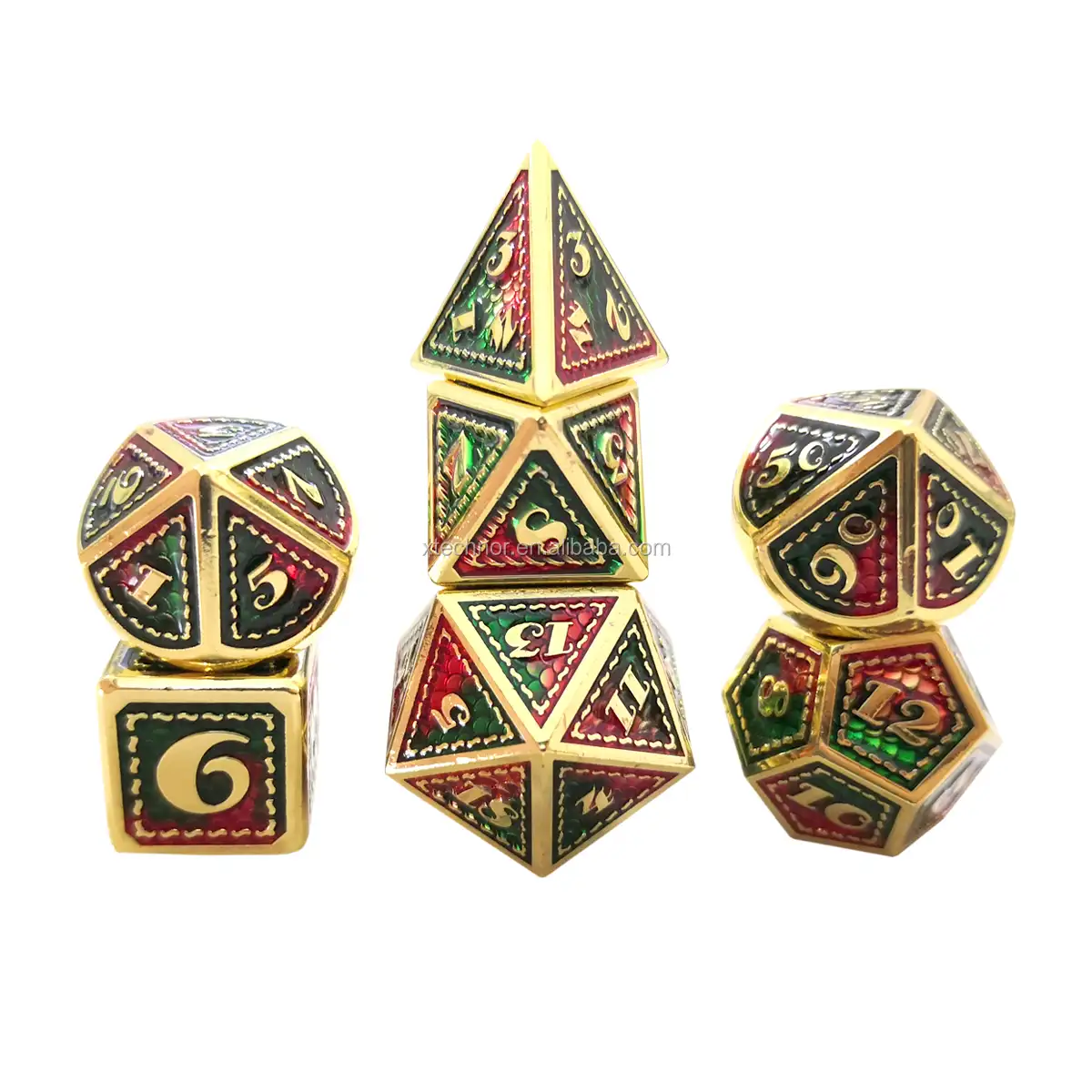 Dadi in metallo stile drago personalizzato colorato verde rosso Design numero oro poliedrico DND dadi set per Dungeons And Dragons gioco D & D
