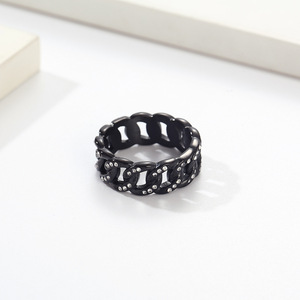 Fashion <b>Rings</b> <b>Titanium</b> Steel Cuban Chain Diamond <b>Ring</b> Pave Setting Unisex Party Jewelry Gold Silver Black - Product Image 3