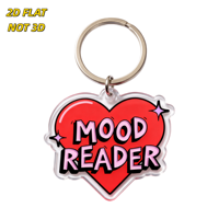Gantungan Kunci Akrilik Bentuk Hati Mood Reader, Teks Bergaya Komik Warna Pink & Merah Menyala dengan Kilauan, Liontin Transparan untuk Kunci, Tas