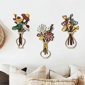 Wholesale Boho Wooden Flower <b>Vase</b> Wall Hanging Rustic Wall Art Set Housewarming Gift for New HomeThoughtful Warm Home Decor Gift - Product Image 2