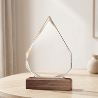 Trofeo de Cristal K9 al por Mayor de Fábrica con Base de Madera, Trofeo de Cristal Transparente Personalizable para Regalo de Reconocimiento Corporativo