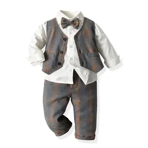 Set di vestiti di moda all'aperto per bambini autunno inverno camicia lunga con pantaloni set di vestiti da gentiluomo per bambini di lusso