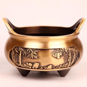 Quemador de incienso grande de bronce, estilo Xuande, de tres patas, con forma de loto y doble orejeta, estilo antiguo, cobre puro - Product Image 1
