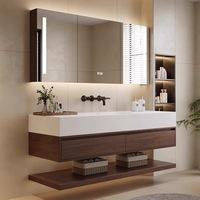 Meuble de salle de bain mural de style moderne et épuré avec lavabo en céramique sans joint en plaque de roche, intelligent pour le lavage des mains et du visage