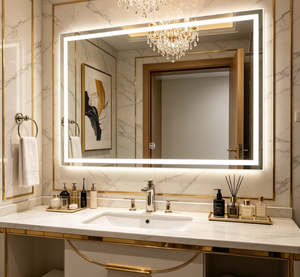 Modern Rectangle LED <b>Bath</b> <b>Mirror</b> Aluminum Alloy Frame Tempered Lenses IP44 Waterproof Touch Control Bathroom Graphic Design - Product Image 6