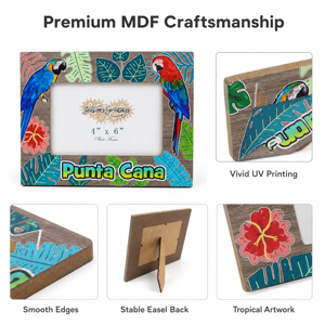 Marco de Fotos de Madera Tropical Personalizado de Punta Cana, 4x6 Pulgadas, <span class=keywords><strong>con</strong></span> Resina, Lagarto, Guacamaya, Loro, Recuerdo Turístico del Caribe - Product Image 2