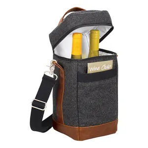 Klasik 2 şişe sızdırmaz ve yalıtımlı şarap soğutucu Tote ayarlanabilir omuz askısı ile taşınabilir yastıklı şarap taşıyıcı soğutucu