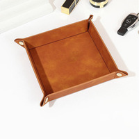 Plateaux de rangement pliables de luxe carrés en cuir PU pour hommes, pour dés, montres et clés