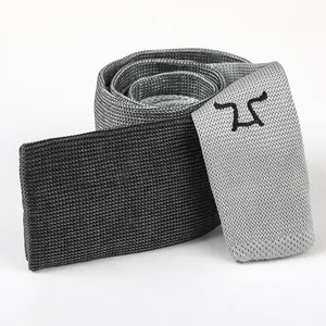 Cuyino Grey Panel Block Necktie Knitted Microfiber Classic Necktie Male Slim Skinny Square Tie