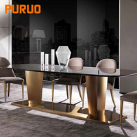 Table basse PURUO, design italien de luxe, or rose, moderne, luxe, base en métal, plateau en marbre en acier inoxydable