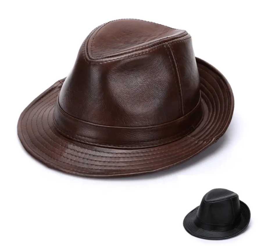 Gentleman Mens Genuine Real Cow Leather Fedora Hat