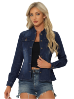 Veste en jean pour femme, ajustée, manches longues, décontractée, boutonnée sur le devant, poches poitrine, lavage classique