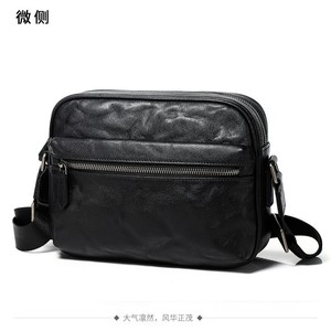 Men's Crossbody <b>Bag</b> Genuine Leather <b>Black</b> Zipper Closure Street Style <b>Small</b> Square Shoulder <b>Bag</b> Everyday Use - Product Image 5