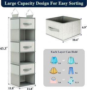 6 Tier Hanging Closet Organizer Collapsible Thicken Hanging Shelves Suitable for Bedroom Closet Clothing <b>Storage</b> - Product Image 3