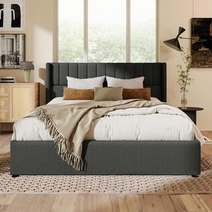 Letto Contenitore Idraulico Imbottito, Vendita all'Ingrosso, Struttura in Legno con <span class=keywords><strong>Doghe</strong></span> in Lino, Base <span class=keywords><strong>a</strong></span> <span class=keywords><strong>Doghe</strong></span> con Telaio in Metallo - Product Image 1