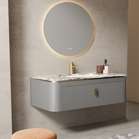 Meuble de salle de bain mural moderne en bois stratifié avec coiffeuse, miroir intelligent, lavabo en céramique, résistant à l'eau et écologique