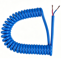 Cable Espiral de 2, 3 y 4 Núcleos, Cable Eléctrico Azul con Revestimiento PUR, Cable Espiral con Conductor de Cobre, Aislamiento, Cable de Alimentación CA