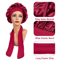Bonnet de nuit en satin double couche réversible avec logo personnalisé, bande large réglable, pour tresses longues – Vente en gros