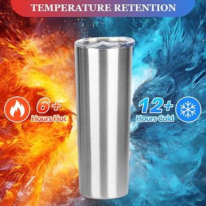 Gobelet isotherme mince en acier inoxydable à double paroi de 20 oz avec couvercle et paille pour le bureau - Product Image 6