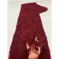 Tissu en dentelle à sequins brodés avec motifs perlés et sequins, idéal pour les robes de mariée africaines
