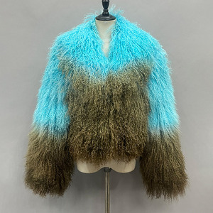 Jancoco 2026 Chaqueta de Piel de Cordero Mongol Auténtica para Mujer con Cuello Grande, Colores Degradados, Abrigo de Piel Grueso y Cálido para Invierno - Product Image 6