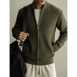 Cárdigan de punto de seda de alta gama con cuello alto texturizado de calibre 14 y cremallera completa, para <span class=keywords><strong>hombre</strong></span>, estilo casual de otoño, novedad, estilo Old Money, 3D - Product Image 2