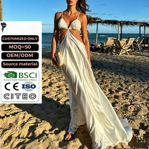 Vestido Largo de Playa Estilo Pure Desire Francés OEM para Mujer, con Tirantes Finos, Espalda Descubierta y Aberturas en la Cintura, Ideal para Vacaciones - Product Image 1