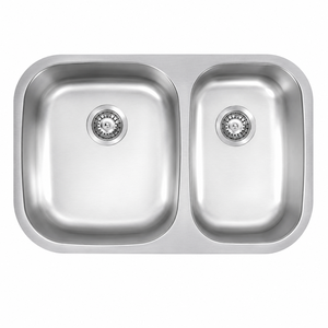 Évier de cuisine double bac en acier inoxydable 304 TADT OEM, finition brossée, 16/18 gauge, fabrication mécanique, profond, à deux trous, à encastrer sous plan. - Product Image 1