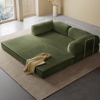 Canapé-lit minimaliste italien avec rangement enroulable, revêtement en tissu artistique, dossier rembourré, sans accoudoirs, structure entièrement en mousse