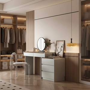 Lemari Rias Terpadu Kayu Solid Modern Sederhana untuk Kamar Tidur, Meja Rias Sudut Tempat Tidur, Lemari Penyimpanan - Product Image 5