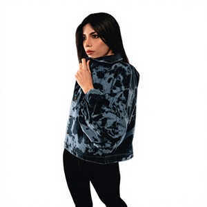 Chaqueta vaquera para mujer, estilo camionero, con estampado tie-dye, cuello alto, abotonada, manga larga, informal, para otoño, longitud regular - Product Image 1