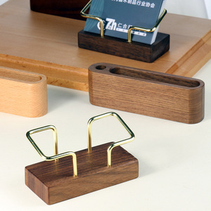 Black Walnut Solid Wood Business Card <b>Holder</b> Display Rack Office Desk Stand For Conference Reception Custom Engraving - Product Image 2