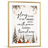 Louange à Dieu Léon 2,14 - Art mural encadré avec cadre en aluminium doré mat, passe-partout et verre acrylique - Citation biblique de Noël pour la décoration intérieure
