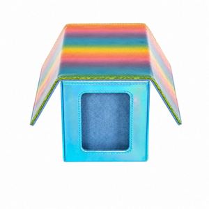 Boîte de rangement portable pour jeux de cartes en PVC à dégradé arc-en-ciel avec fenêtre, étui pour deck à coins carrés, impression couleur intégrale - Product Image 3