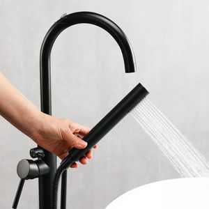 <span class=keywords><strong>Robinet</strong></span> de baignoire autoportant en laiton poli à montage sur pont, avec bec haut arqué, douchette à main et cartouche céramique pour salle de bain de luxe moderne - Product Image 4