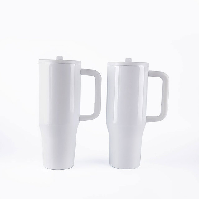 Traveler 40 oz White Blanks Stainless Steel Cups Mugs with Handle Simple Flip Straw Leak Resistant Lid