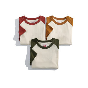 새로운 라글란 반팔 티셔츠 빈티지 컬러 블록 유니섹스 크루 넥 티셔츠 - Product Image 3