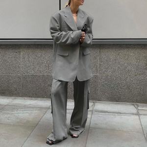 Nouvel ensemble deux pièces en lin de haute qualité pour l'automne : veste ample à revers et pantalon taille haute à jambes larges – Tenue OOTD - Product Image 1